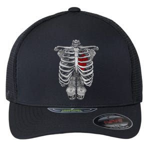 Skeleton Rib Cage Full Of Beer Funny Halloween Costume Flexfit Unipanel Trucker Cap