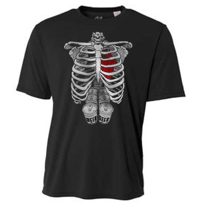 Skeleton Rib Cage Full Of Beer Funny Halloween Costume Cooling Performance Crew T-Shirt