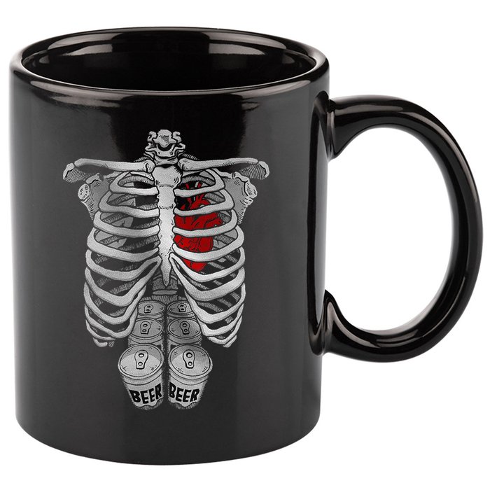 Skeleton Rib Cage Full Of Beer Funny Halloween Costume 11oz C Handle Ceramic Mug