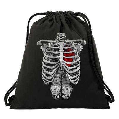 Skeleton Rib Cage Full Of Beer Funny Halloween Costume Drawstring Bag