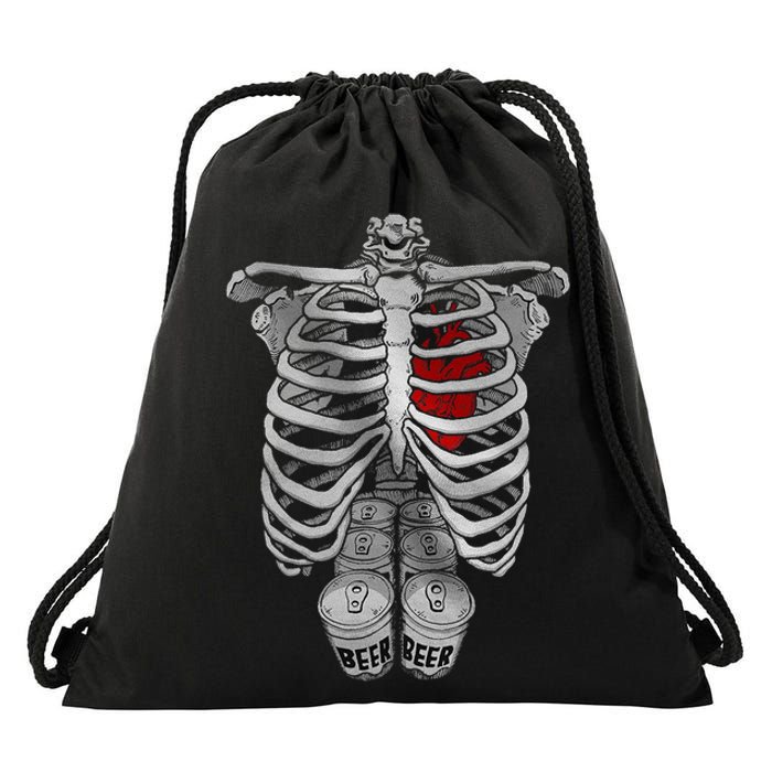 Skeleton Rib Cage Full Of Beer Funny Halloween Costume Drawstring Bag