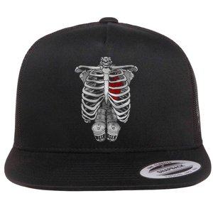 Skeleton Rib Cage Full Of Beer Funny Halloween Costume Flat Bill Trucker Hat