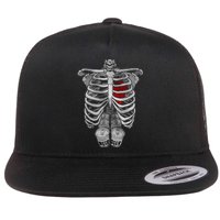 Skeleton Rib Cage Full Of Beer Funny Halloween Costume Flat Bill Trucker Hat