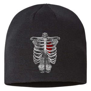 Skeleton Rib Cage Full Of Beer Funny Halloween Costume Sustainable Beanie