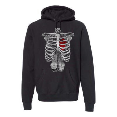 Skeleton Rib Cage Full Of Beer Funny Halloween Costume Premium Hoodie