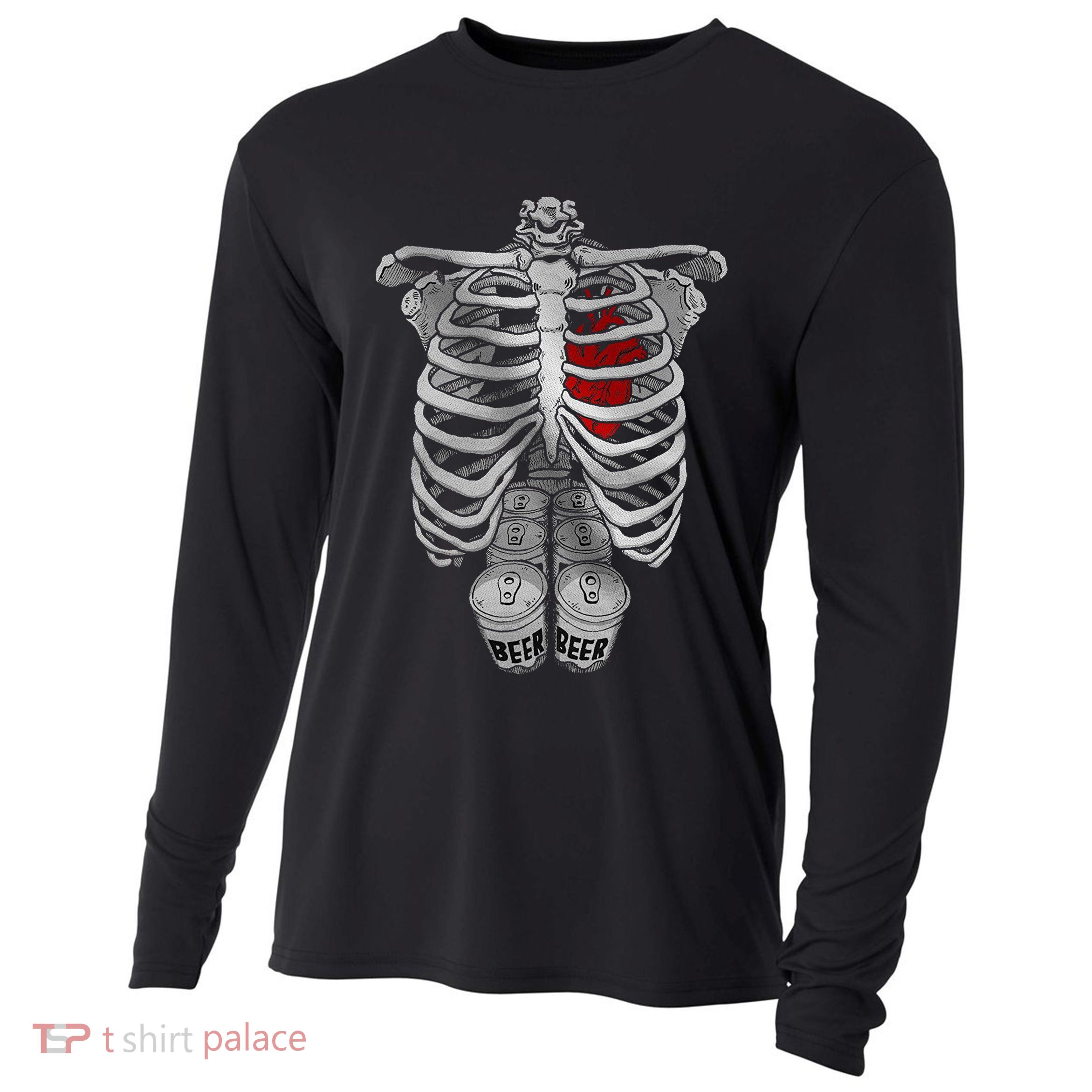 Skeleton Rib Cage Full Of Beer Funny Halloween Costume Cooling Performance Long Sleeve Crew