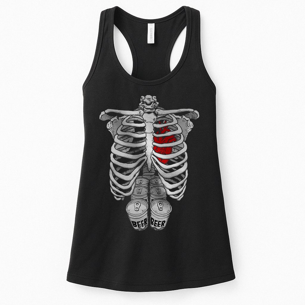 Skeleton Rib Cage Full Of Beer Funny Halloween Costume Womens Tank Top