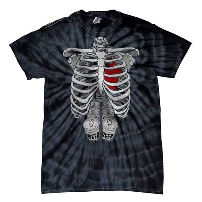 Skeleton Rib Cage Full Of Beer Funny Halloween Costume Tie-Dye T-Shirt