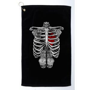 Skeleton Rib Cage Full Of Beer Funny Halloween Costume Platinum Collection Golf Towel