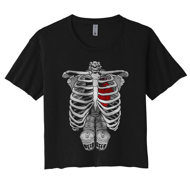 Skeleton Rib Cage Full Of Beer Funny Halloween Costume Crop Top