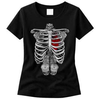 Skeleton Rib Cage Full Of Beer Funny Halloween Costume Womens T-Shirt