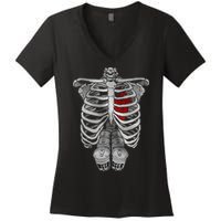 Skeleton Rib Cage Full Of Beer Funny Halloween Costume Women's V-Neck T-Shirt