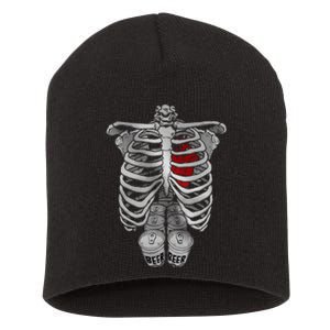 Skeleton Rib Cage Full Of Beer Funny Halloween Costume Short Acrylic Beanie