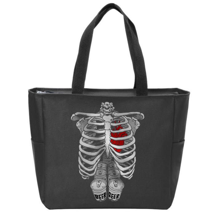 Skeleton Rib Cage Full Of Beer Funny Halloween Costume Zip Tote Bag