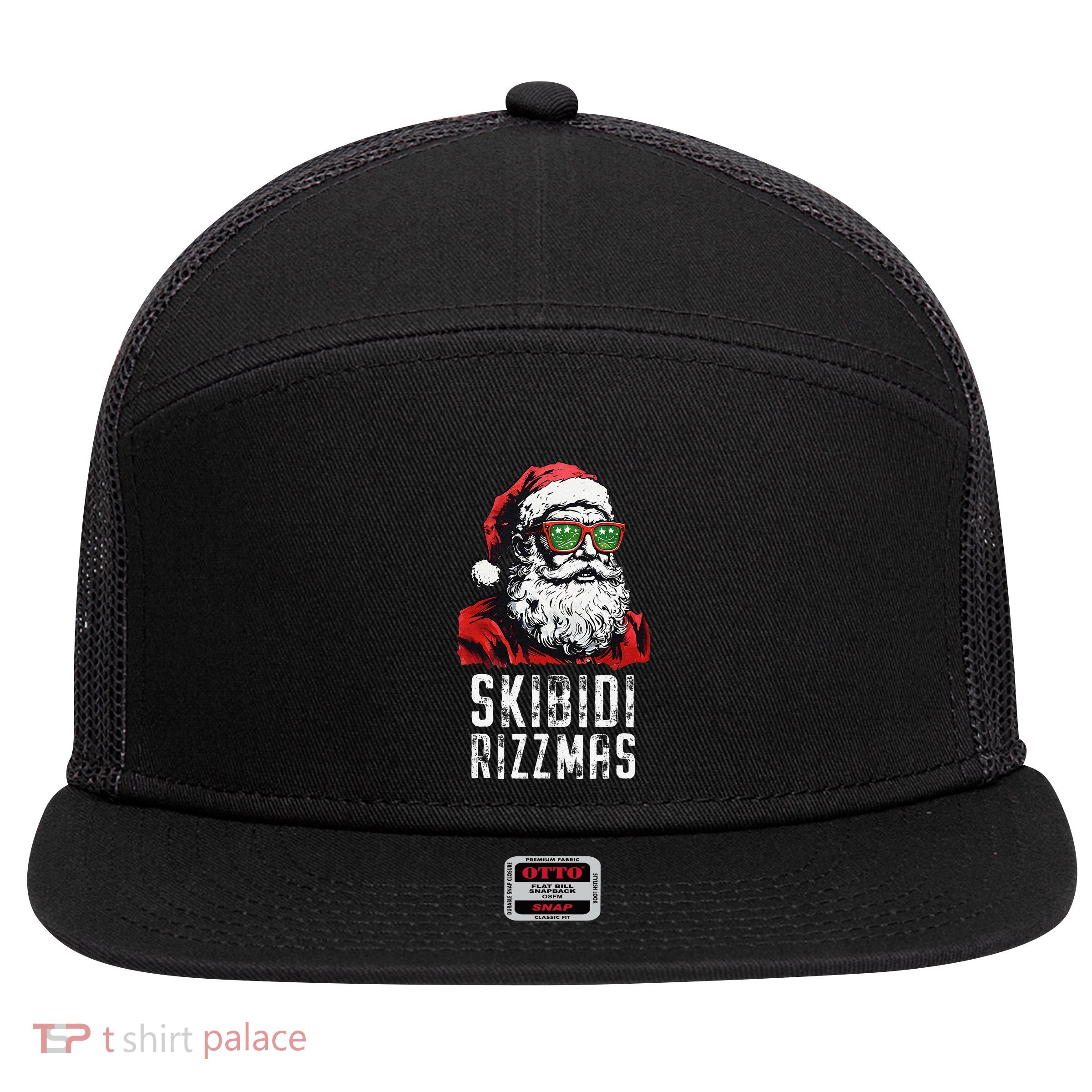 Skibid.I Rizzmas Christmas Rizz Santa Claus Charisma Cool 7 Panel Mesh Trucker Snapback Hat