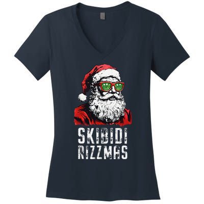 Skibid.I Rizzmas Christmas Rizz Santa Claus Charisma Cool Women's V-Neck T-Shirt