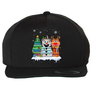 Snow Reindeer Christmas Tree Book Lover Stacked Christmas Funny Gift Wool Snapback Cap