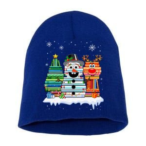 Snow Reindeer Christmas Tree Book Lover Stacked Christmas Funny Gift Short Acrylic Beanie