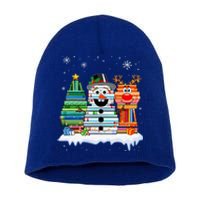 Snow Reindeer Christmas Tree Book Lover Stacked Christmas Funny Gift Short Acrylic Beanie