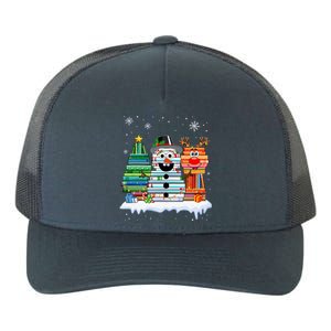 Snow Reindeer Christmas Tree Book Lover Stacked Christmas Funny Gift Yupoong Adult 5-Panel Trucker Hat