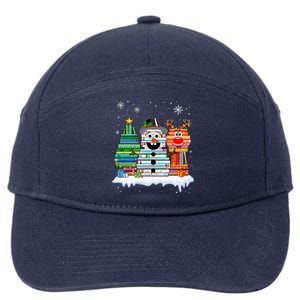 Snow Reindeer Christmas Tree Book Lover Stacked Christmas Funny Gift 7-Panel Snapback Hat