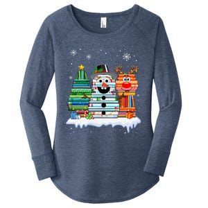 Snow Reindeer Christmas Tree Book Lover Stacked Christmas Funny Gift Women's Perfect Tri Tunic Long Sleeve Shirt