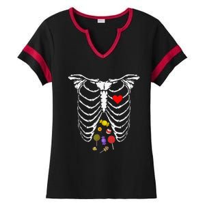 Skeleton Rib Cage Xray Candy Halloween Ladies Halftime Notch Neck Tee