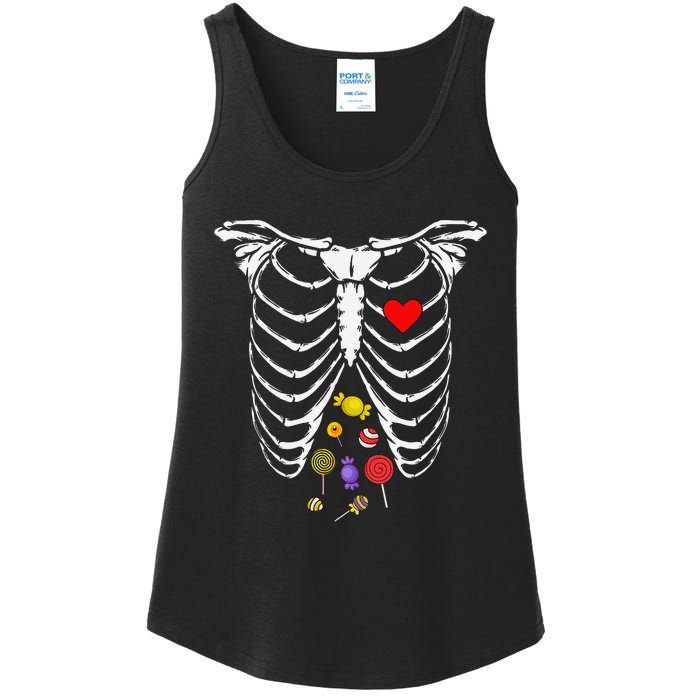 Skeleton Rib Cage Xray Candy Halloween Ladies Essential Tank