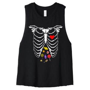 Skeleton Rib Cage Xray Candy Halloween Women's Racerback Cropped Tank