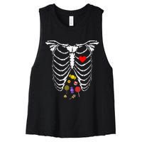 Skeleton Rib Cage Xray Candy Halloween Women's Racerback Cropped Tank