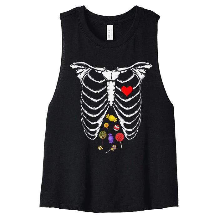 Skeleton Rib Cage Xray Candy Halloween Women's Racerback Cropped Tank