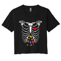 Skeleton Rib Cage Xray Candy Halloween Women's Crop Top Tee