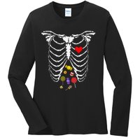 Skeleton Rib Cage Xray Candy Halloween Ladies Long Sleeve Shirt