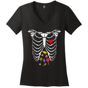 Skeleton Rib Cage Xray Candy Halloween Women's V-Neck T-Shirt