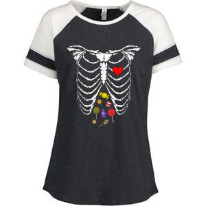 Skeleton Rib Cage Xray Candy Halloween Enza Ladies Jersey Colorblock Tee