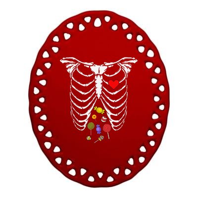 Skeleton Rib Cage Xray Candy Halloween Ceramic Oval Ornament