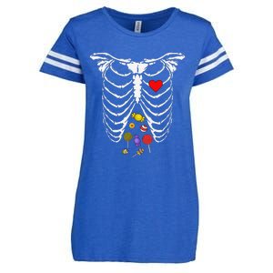 Skeleton Rib Cage Xray Candy Halloween Enza Ladies Jersey Football T-Shirt