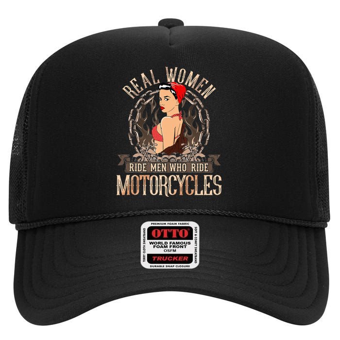 Sexy Real Chick Ride Motorcycles Gift Biker Babe Chick High Crown Mesh Back Trucker Hat