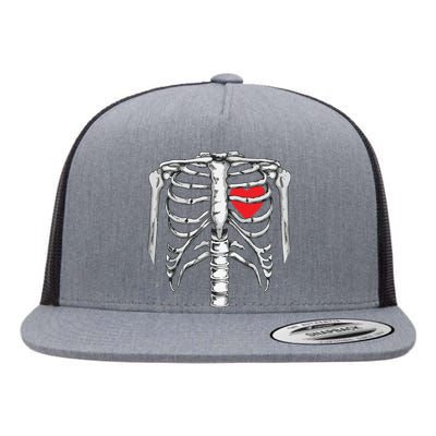 Skeleton Rib Cage Heart Xray Halloween Easy Costume Flat Bill Trucker Hat