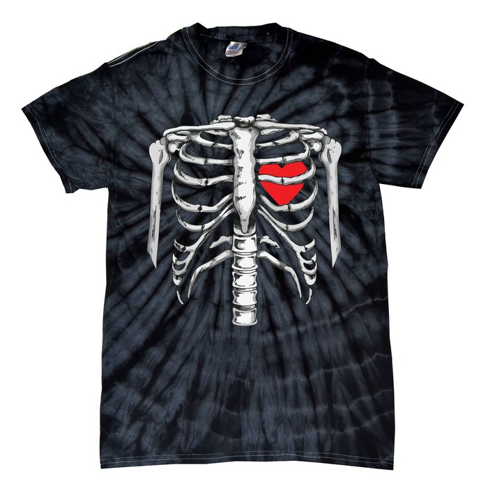 Skeleton Rib Cage Heart Xray Halloween Easy Costume Tie-Dye T-Shirt