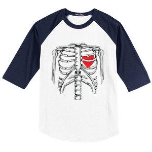 Skeleton Rib Cage Heart Xray Halloween Easy Costume Baseball Sleeve Shirt