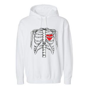 Skeleton Rib Cage Heart Xray Halloween Easy Costume Garment-Dyed Fleece Hoodie