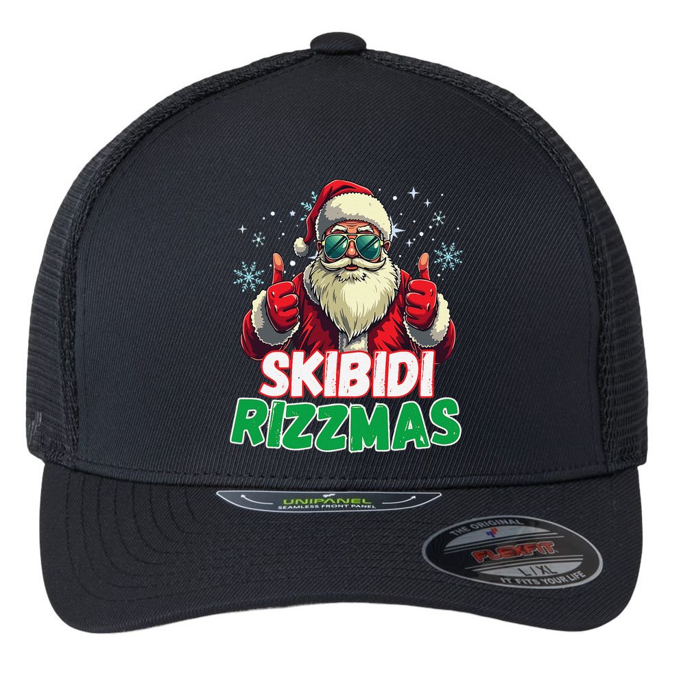 Skibid.I Rizzmas Christmas Rizz Santa Claus Charisma Flexfit Unipanel Trucker Cap