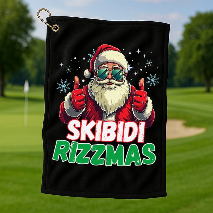 Skibid.I Rizzmas Christmas Rizz Santa Claus Charisma Golf Towel