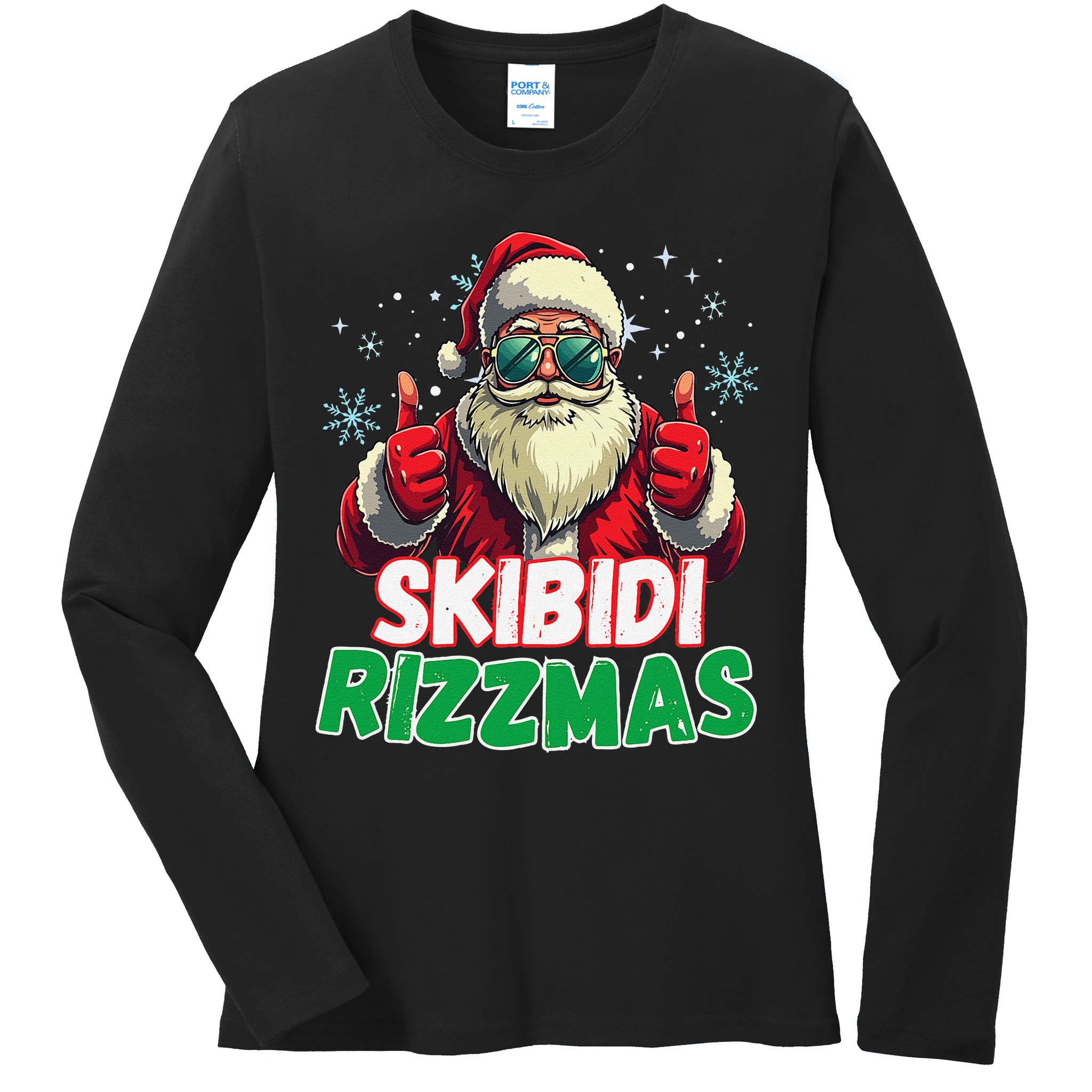 Skibid.I Rizzmas Christmas Rizz Santa Claus Charisma Ladies Long Sleeve Shirt