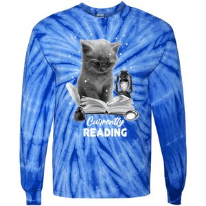 Summer Reading Currently Reading Cat Reading A Book Bookish Cool Gift Tie-Dye Long Sleeve Shirt