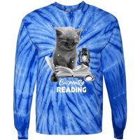 Summer Reading Currently Reading Cat Reading A Book Bookish Cool Gift Tie-Dye Long Sleeve Shirt