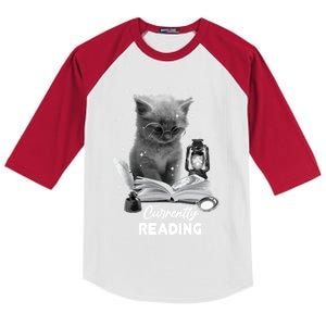 Summer Reading Currently Reading Cat Reading A Book Bookish Cool Gift Kids Colorblock Raglan Jersey