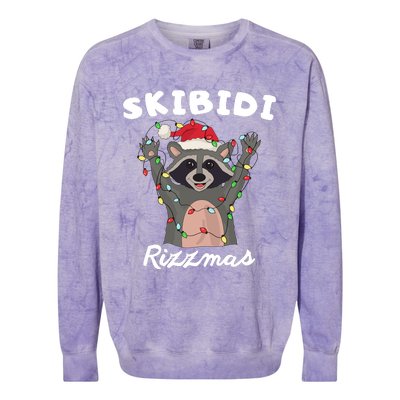 Ski.Bidi Rizz.Mas Christmas Raccoon With Santa Hat Funny Xmas Colorblast Crewneck Sweatshirt