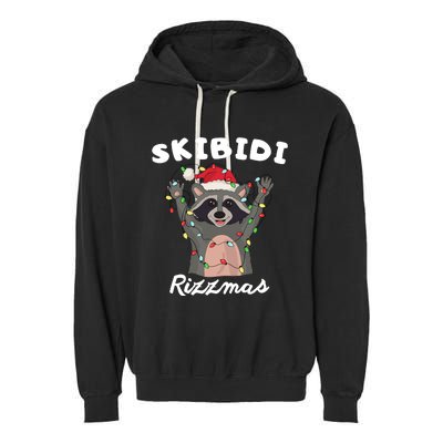 Ski.Bidi Rizz.Mas Christmas Raccoon With Santa Hat Funny Xmas Garment-Dyed Fleece Hoodie